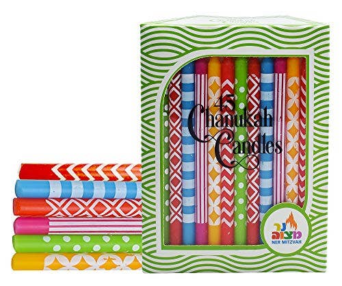 Multicolor Multi Pattern Dripless Hannukah Candles 45 Pack
